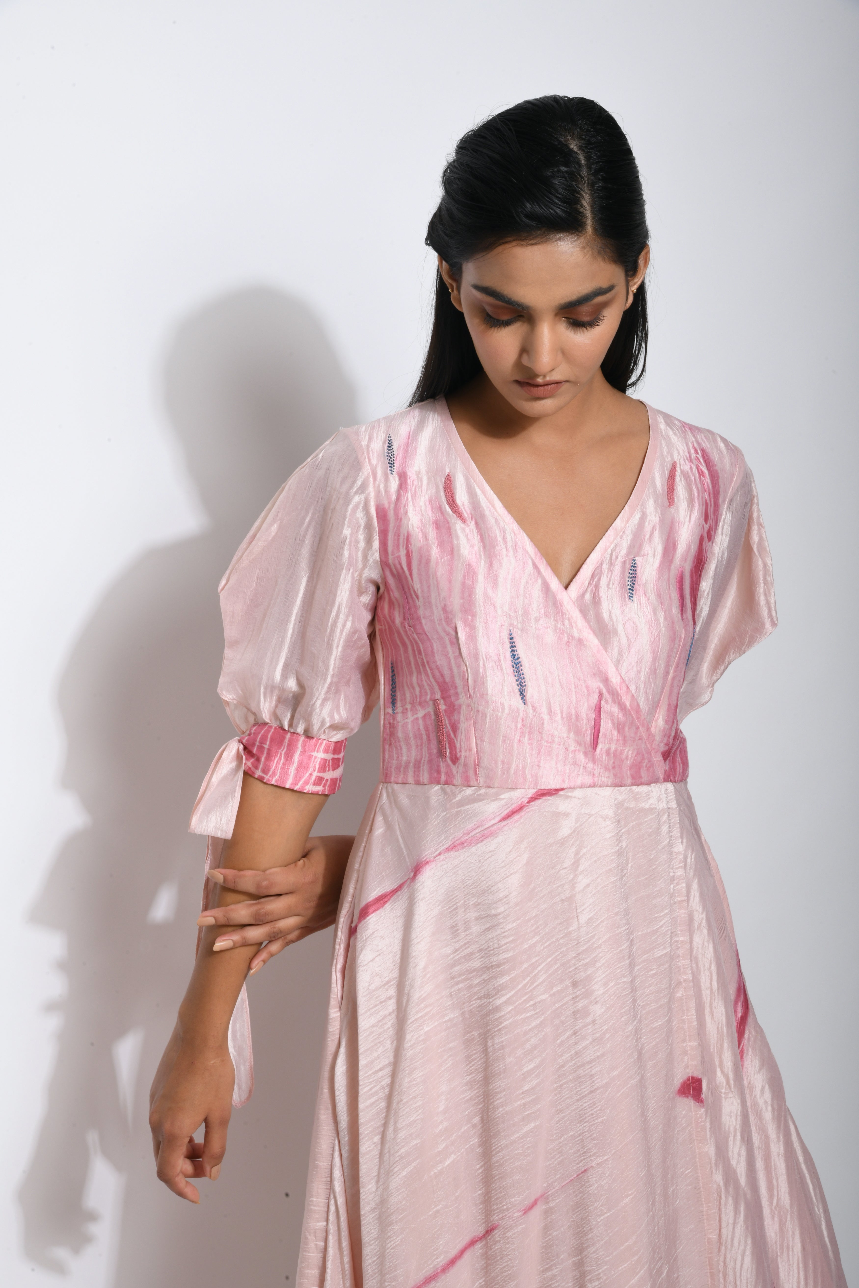 Pink Embroidered Textured Dress by The Loom Art with Between The Lines by The Loom Art, Chanderi Silk, July Sale, July Sale 2023, Maxi Dresses, Natural, Party Wear, Pink, Printed Selfsame, Regular Fit, Textured, Womenswear at Kamakhyaa for sustainable fashion