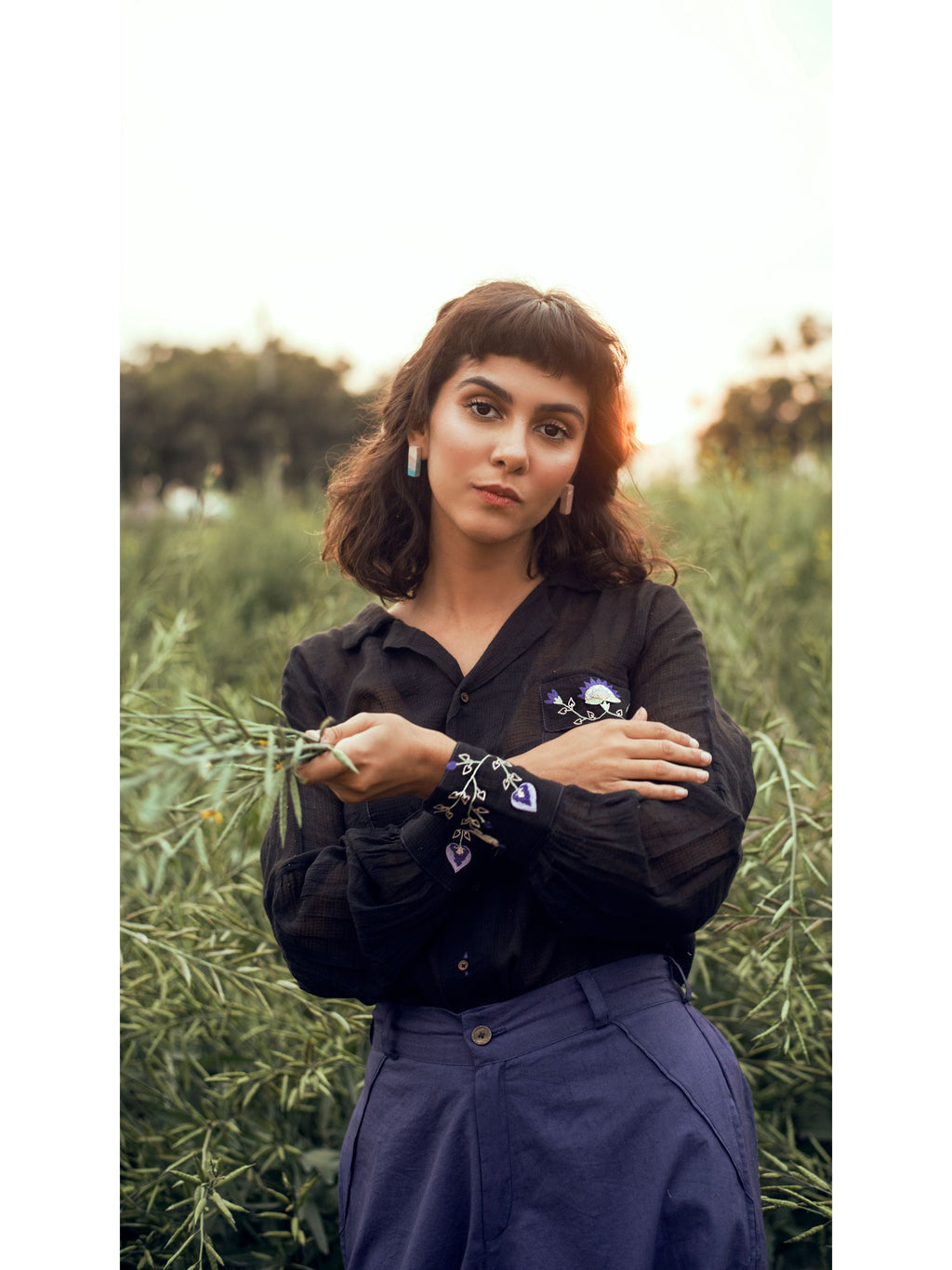 Black Embroidered Shirt by The Loom Art with Black, Embroidered, July Sale, July Sale 2023, Natural, Organic, Party Wear, Permanent Vacation by The Loom Art, Regular Fit, Shirts, Solids, Tops, Womenswear at Kamakhyaa for sustainable fashion