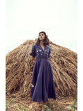 Purple Embroidered Maxi Dress by The Loom Art with Embroidered, Hemp, July Sale, July Sale 2023, Maxi Dresses, Natural, Party Wear, Permanent Vacation by The Loom Art, Purple, Regular Fit, Womenswear at Kamakhyaa for sustainable fashion