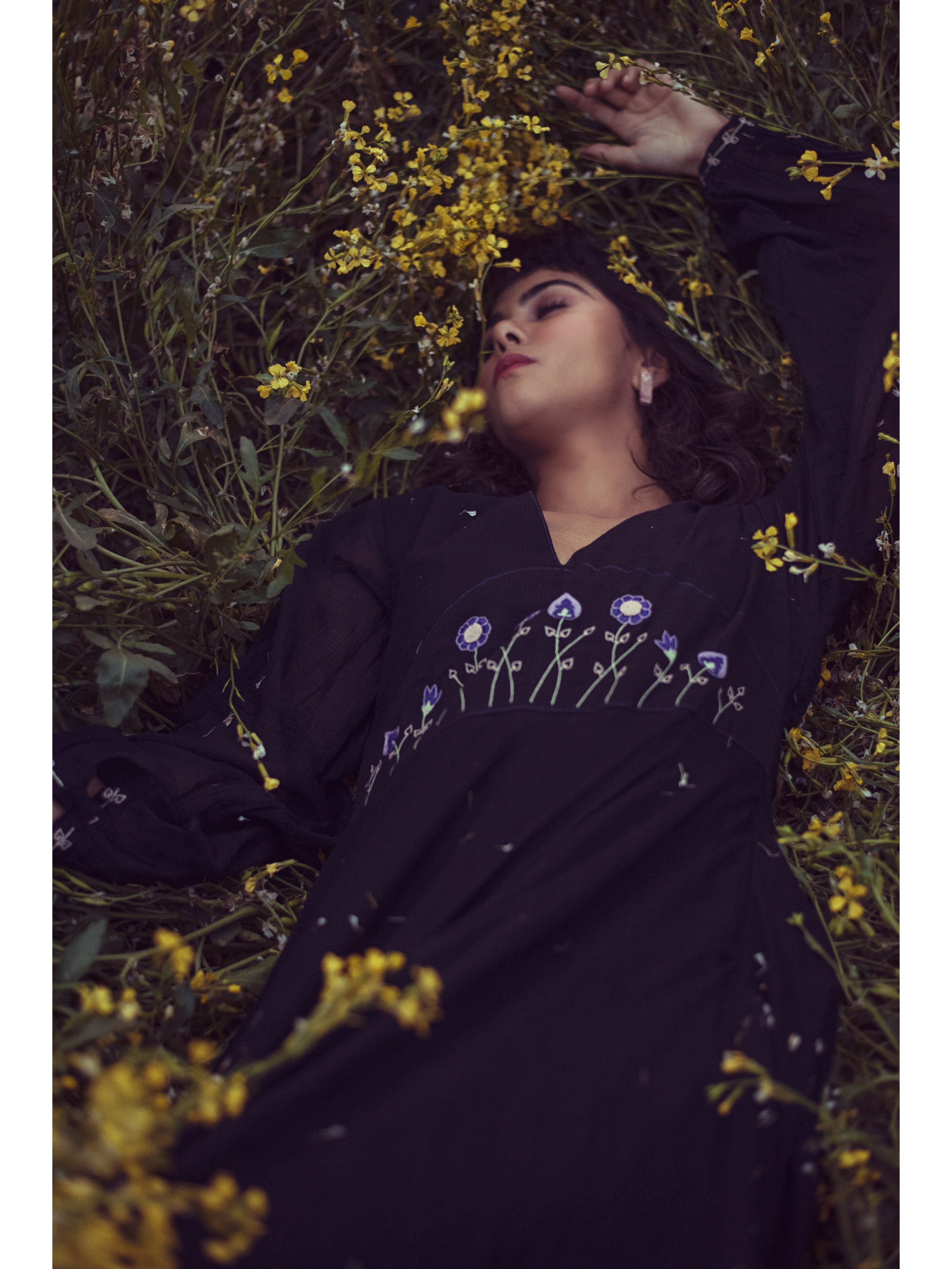 Black Embroidered Midi Dress by The Loom Art with Black, Handwoven Cotton, July Sale, July Sale 2023, Midi Dresses, Natural, Party Wear, Permanent Vacation by The Loom Art, Prints, Regular Fit, Solids, Womenswear at Kamakhyaa for sustainable fashion