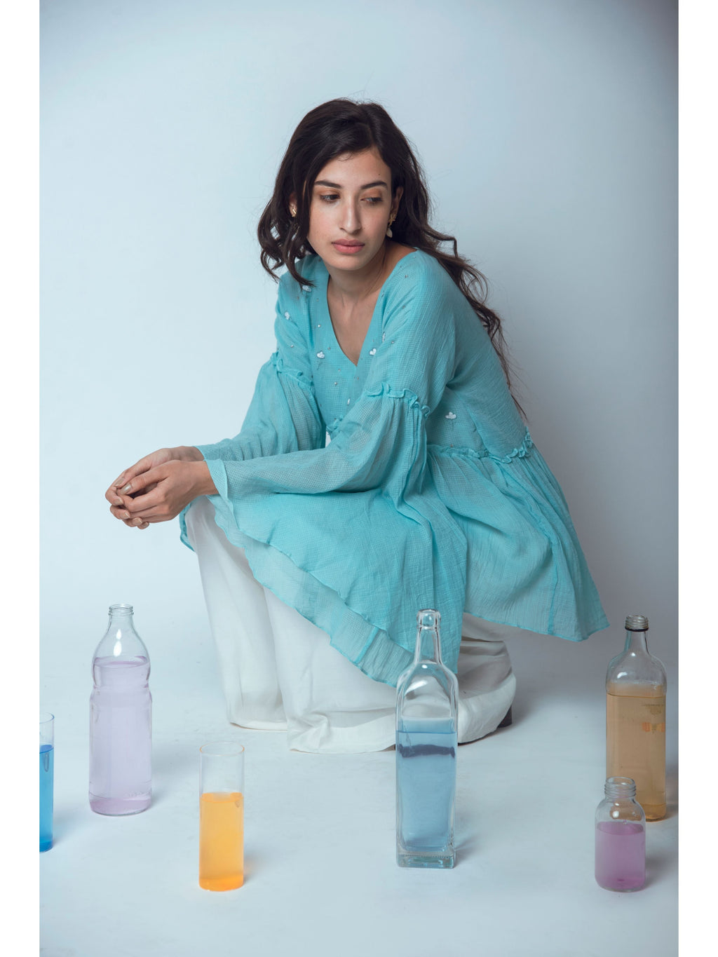 Blue Embroidered Tunic Top by The Loom Art with Blouses, Blue, Euphoria by The Loom Art, July Sale, July Sale 2023, kota Slub, Natural, Party Wear, Regular Fit, Tops, Womenswear at Kamakhyaa for sustainable fashion