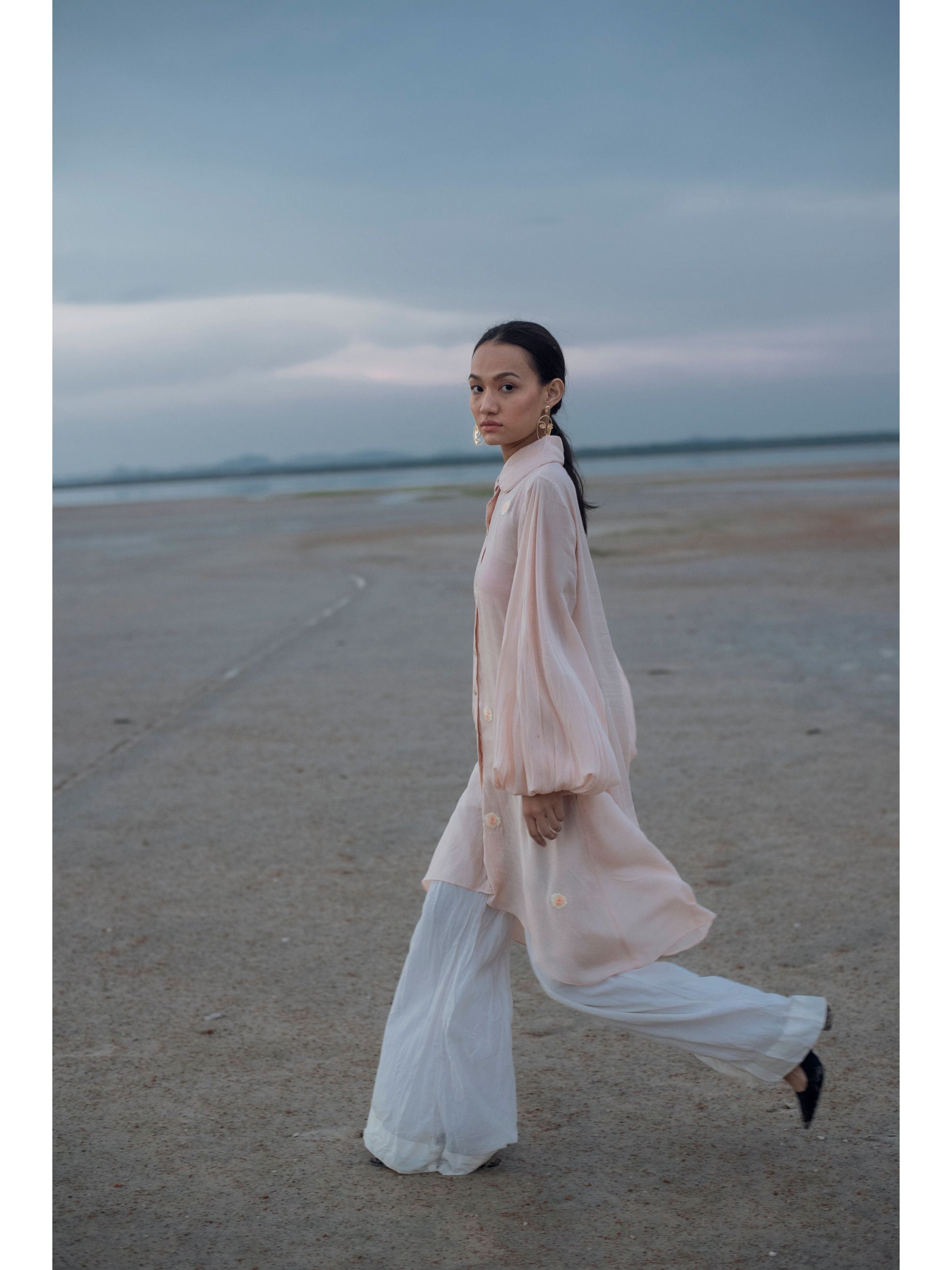 Pink Embroidered Cotton Silk Shirt by The Loom Art with Cotton Silk, July Sale, July Sale 2023, Natural, Party Wear, Pink, Regular Fit, Serendipity by The Loom Art, Shirts, Solids, Tops, Womenswear at Kamakhyaa for sustainable fashion