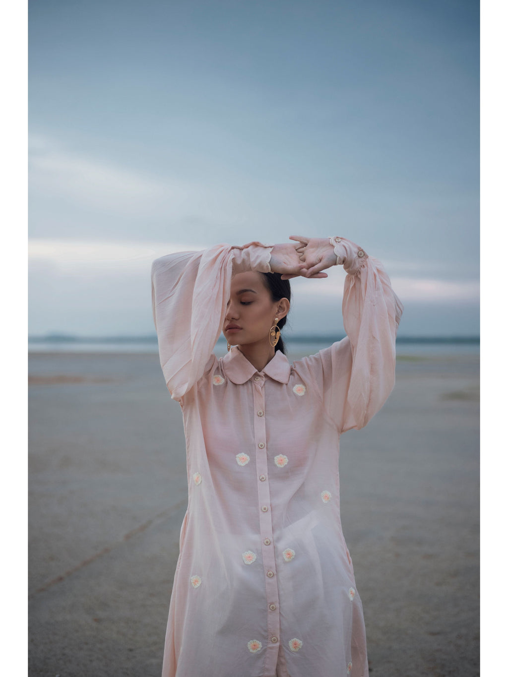 Pink Embroidered Cotton Silk Shirt by The Loom Art with Cotton Silk, July Sale, July Sale 2023, Natural, Party Wear, Pink, Regular Fit, Serendipity by The Loom Art, Shirts, Solids, Tops, Womenswear at Kamakhyaa for sustainable fashion