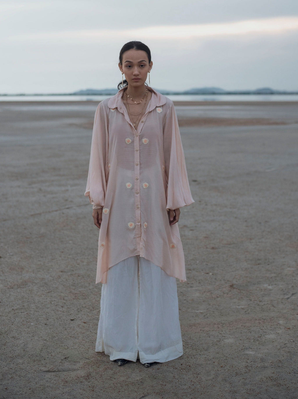 Pink Embroidered Cotton Silk Shirt by The Loom Art with Cotton Silk, July Sale, July Sale 2023, Natural, Party Wear, Pink, Regular Fit, Serendipity by The Loom Art, Shirts, Solids, Tops, Womenswear at Kamakhyaa for sustainable fashion