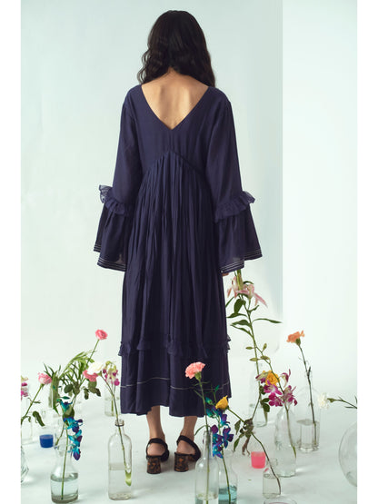 Blue Embroidered Midi Dress by The Loom Art with Blue, Cotton, Euphoria by The Loom Art, July Sale, July Sale 2023, Midi Dresses, Natural, Party Wear, Regular Fit, Silk Organza, Womenswear at Kamakhyaa for sustainable fashion