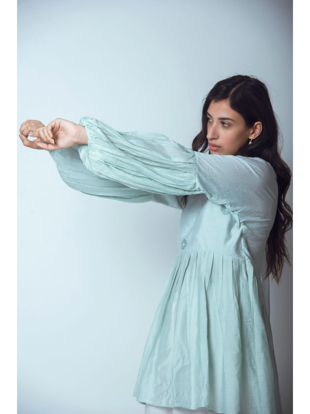 Blue Embroidered Top by The Loom Art with Blue, Chanderi Silk, Euphoria by The Loom Art, For Mother, For Mother W, July Sale, July Sale 2023, Natural, Party Wear, Regular Fit, Solids, Tops, Tunic Tops, Womenswear at Kamakhyaa for sustainable fashion