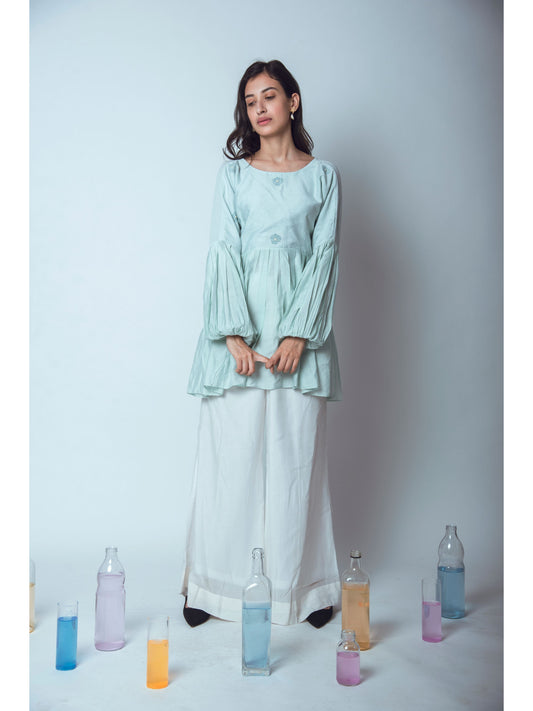 Blue Embroidered Top by The Loom Art with Blue, Chanderi Silk, Euphoria by The Loom Art, For Mother, For Mother W, July Sale, July Sale 2023, Natural, Party Wear, Regular Fit, Solids, Tops, Tunic Tops, Womenswear at Kamakhyaa for sustainable fashion