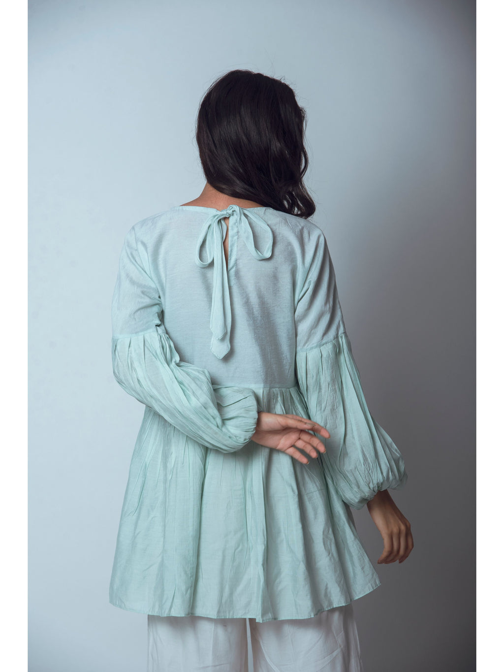 Blue Embroidered Top by The Loom Art with Blue, Chanderi Silk, Euphoria by The Loom Art, For Mother, For Mother W, July Sale, July Sale 2023, Natural, Party Wear, Regular Fit, Solids, Tops, Tunic Tops, Womenswear at Kamakhyaa for sustainable fashion