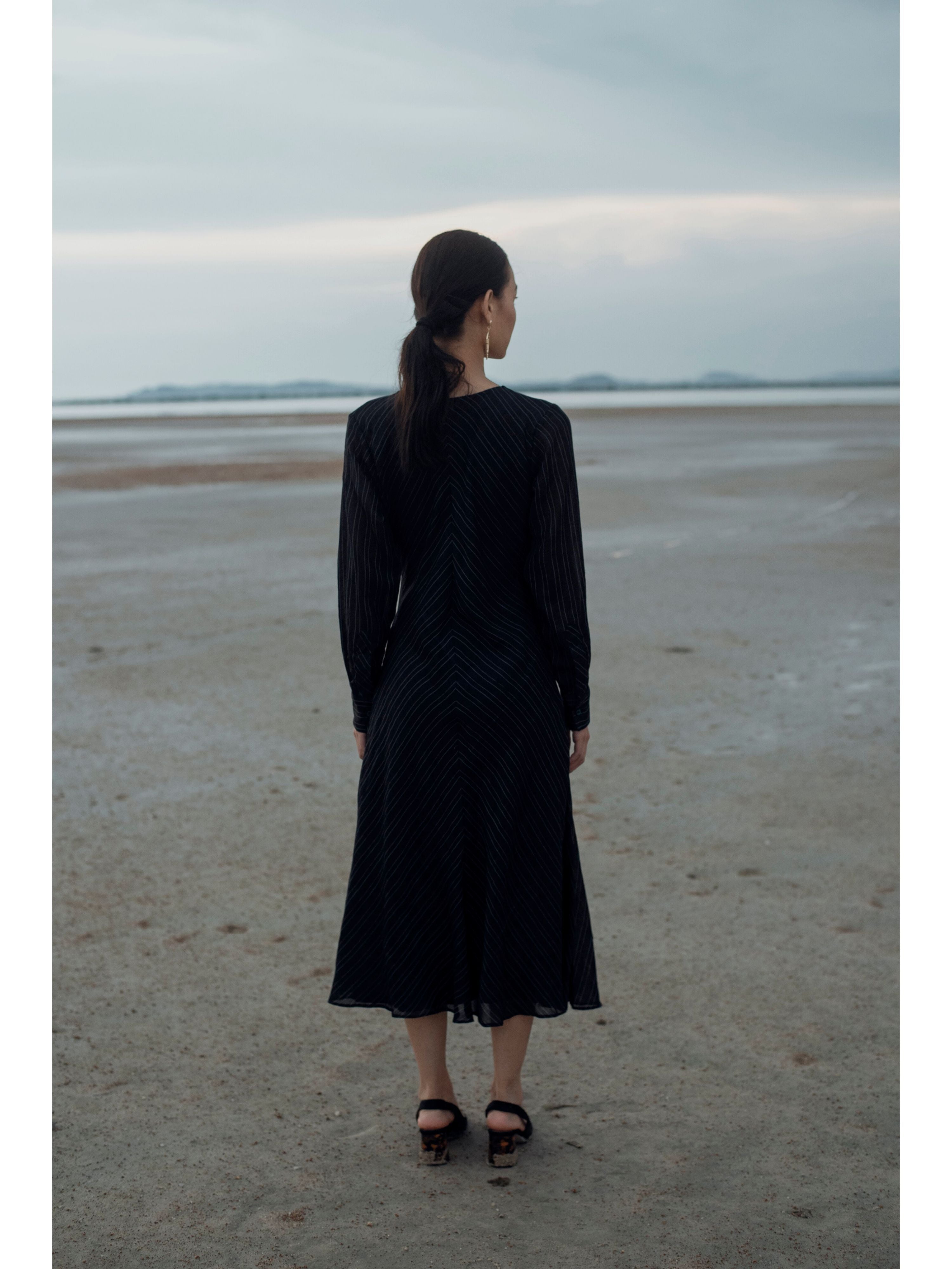 Black Embroidered Midi Dress by The Loom Art with Black, Handwoven silk, July Sale, July Sale 2023, Midi Dresses, Natural, Party Wear, Prints, Regular Fit, Serendipity by The Loom Art, Womenswear at Kamakhyaa for sustainable fashion