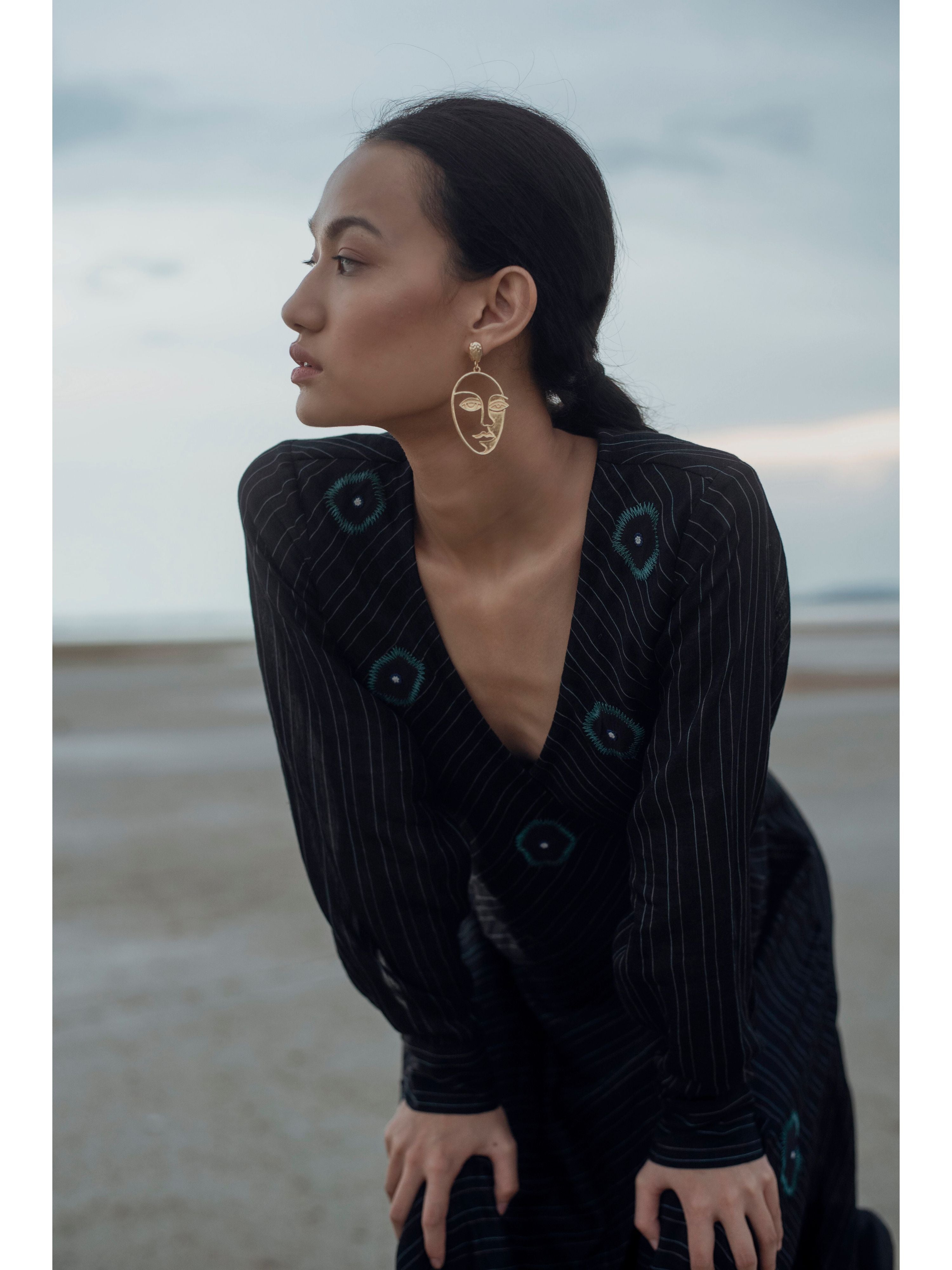 Black Embroidered Midi Dress by The Loom Art with Black, Handwoven silk, July Sale, July Sale 2023, Midi Dresses, Natural, Party Wear, Prints, Regular Fit, Serendipity by The Loom Art, Womenswear at Kamakhyaa for sustainable fashion