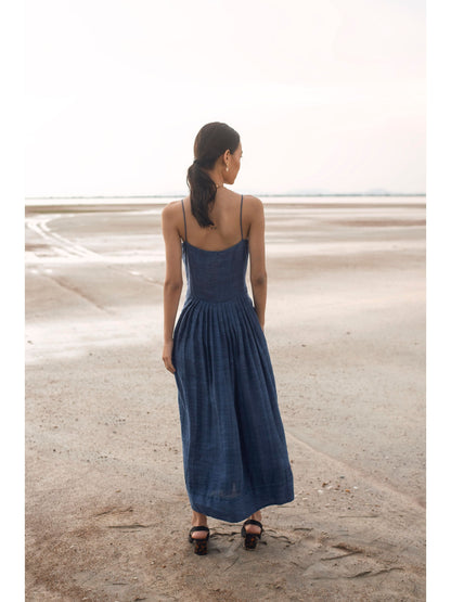 Marine Life by The Loom Art with Blue, Handwoven Cotton, July Sale, July Sale 2023, Maxi Dresses, Natural, Party Wear, Regular Fit, Serendipity by The Loom Art, Solids, Womenswear at Kamakhyaa for sustainable fashion