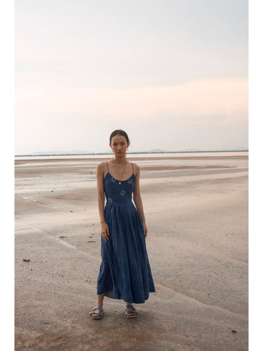 Marine Life by The Loom Art with Blue, Handwoven Cotton, July Sale, July Sale 2023, Maxi Dresses, Natural, Party Wear, Regular Fit, Serendipity by The Loom Art, Solids, Womenswear at Kamakhyaa for sustainable fashion