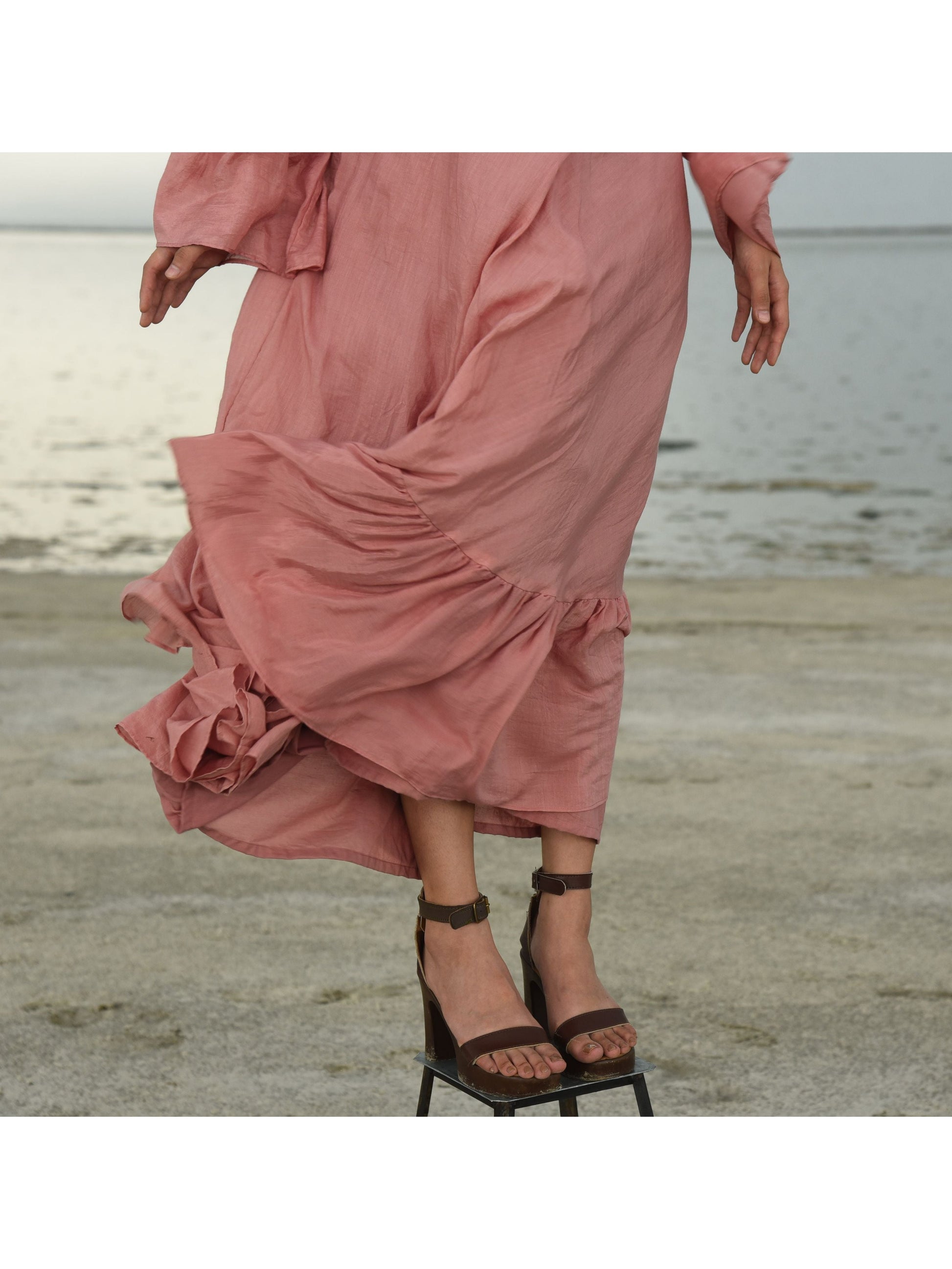Rouge Coral Dress Cotton Silk, Maxi Dresses, Natural, Pink, Regular Fit, Serendipity Kamakhyaa