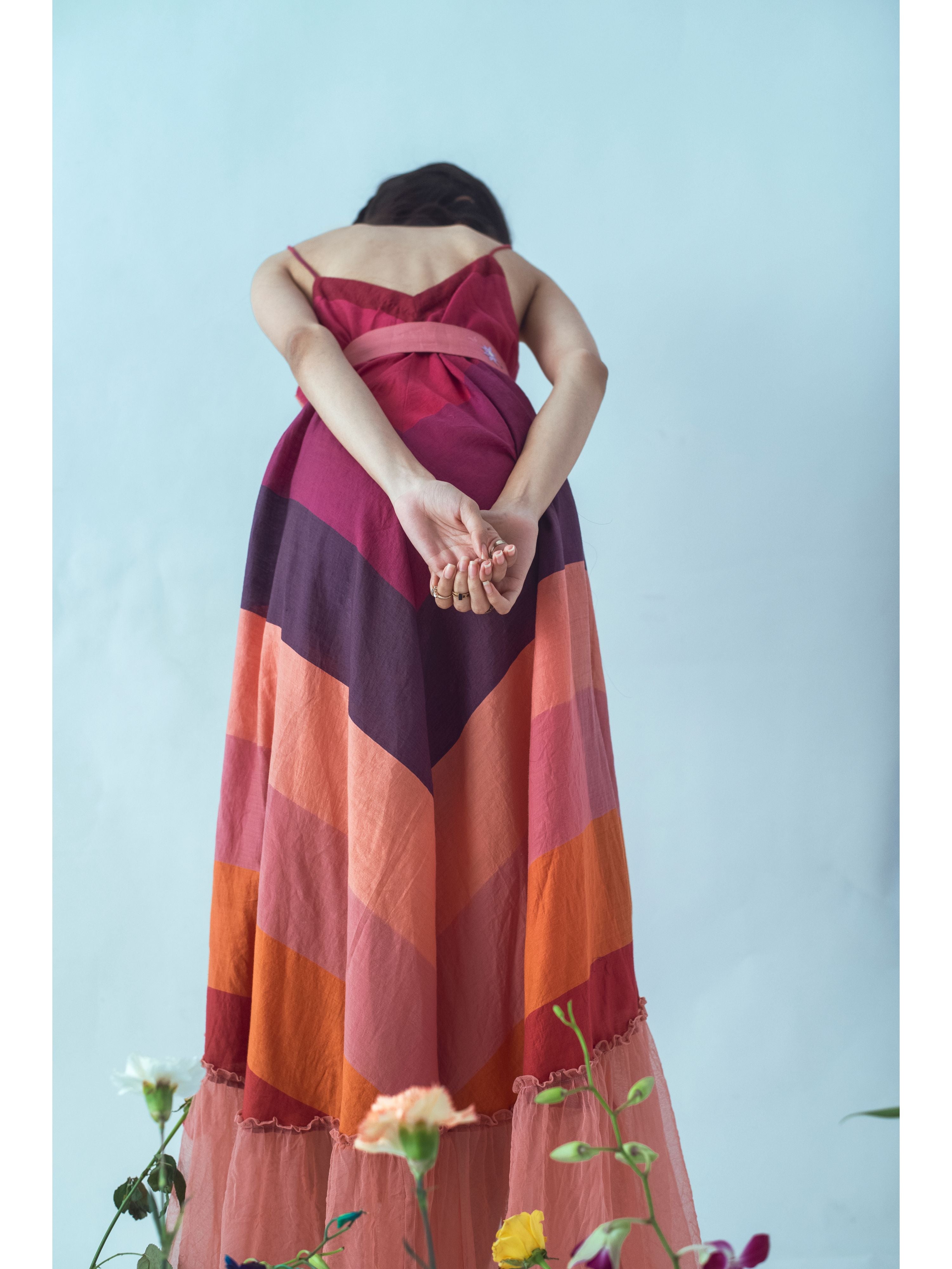 Colors of Life by The Loom Art with Euphoria by The Loom Art, Handwoven silk, July Sale, July Sale 2023, Maxi Dresses, Natural, Party Wear, Prints, Red, Regular Fit, Womenswear at Kamakhyaa for sustainable fashion