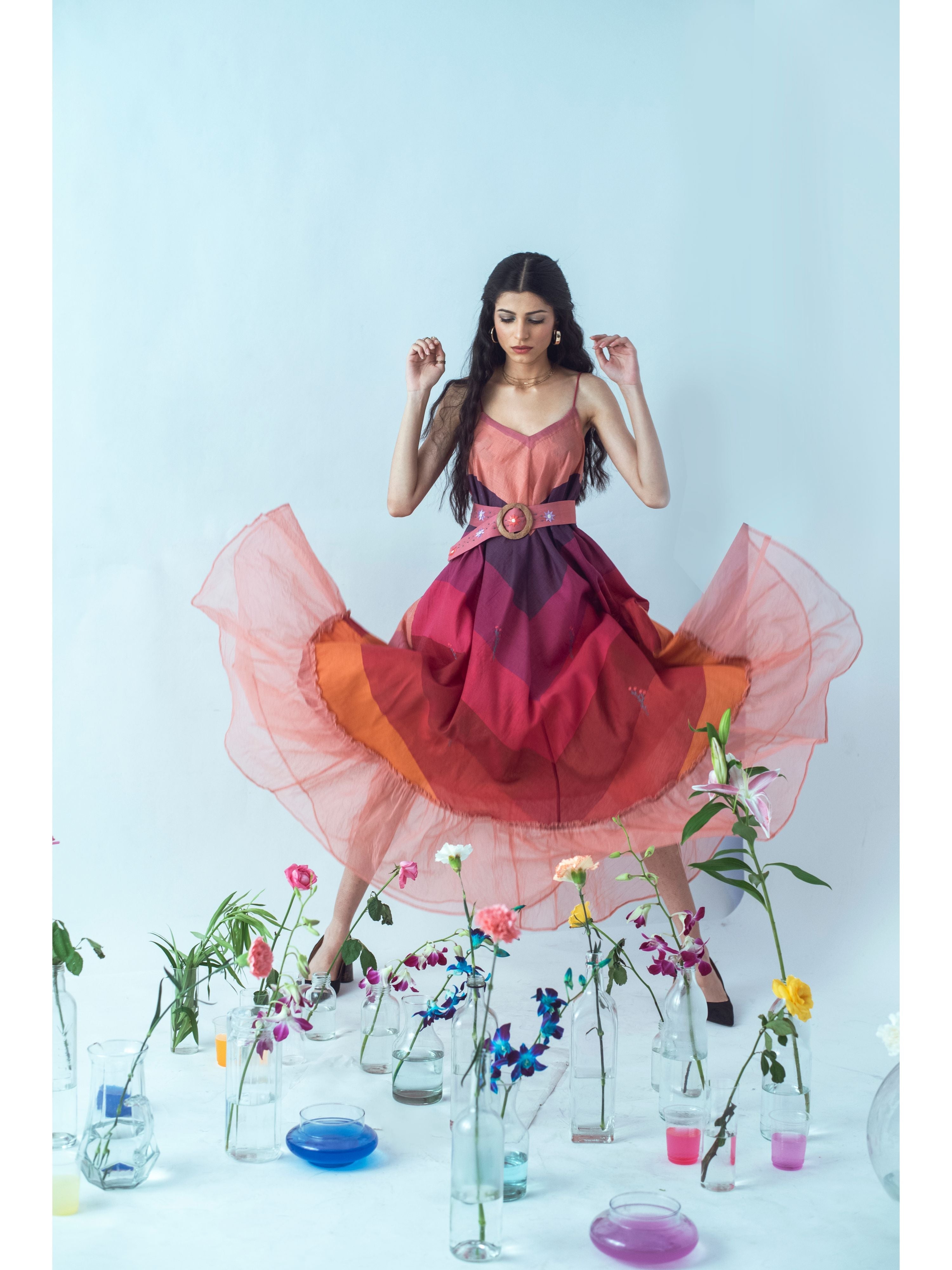 Colors of Life by The Loom Art with Euphoria by The Loom Art, Handwoven silk, July Sale, July Sale 2023, Maxi Dresses, Natural, Party Wear, Prints, Red, Regular Fit, Womenswear at Kamakhyaa for sustainable fashion