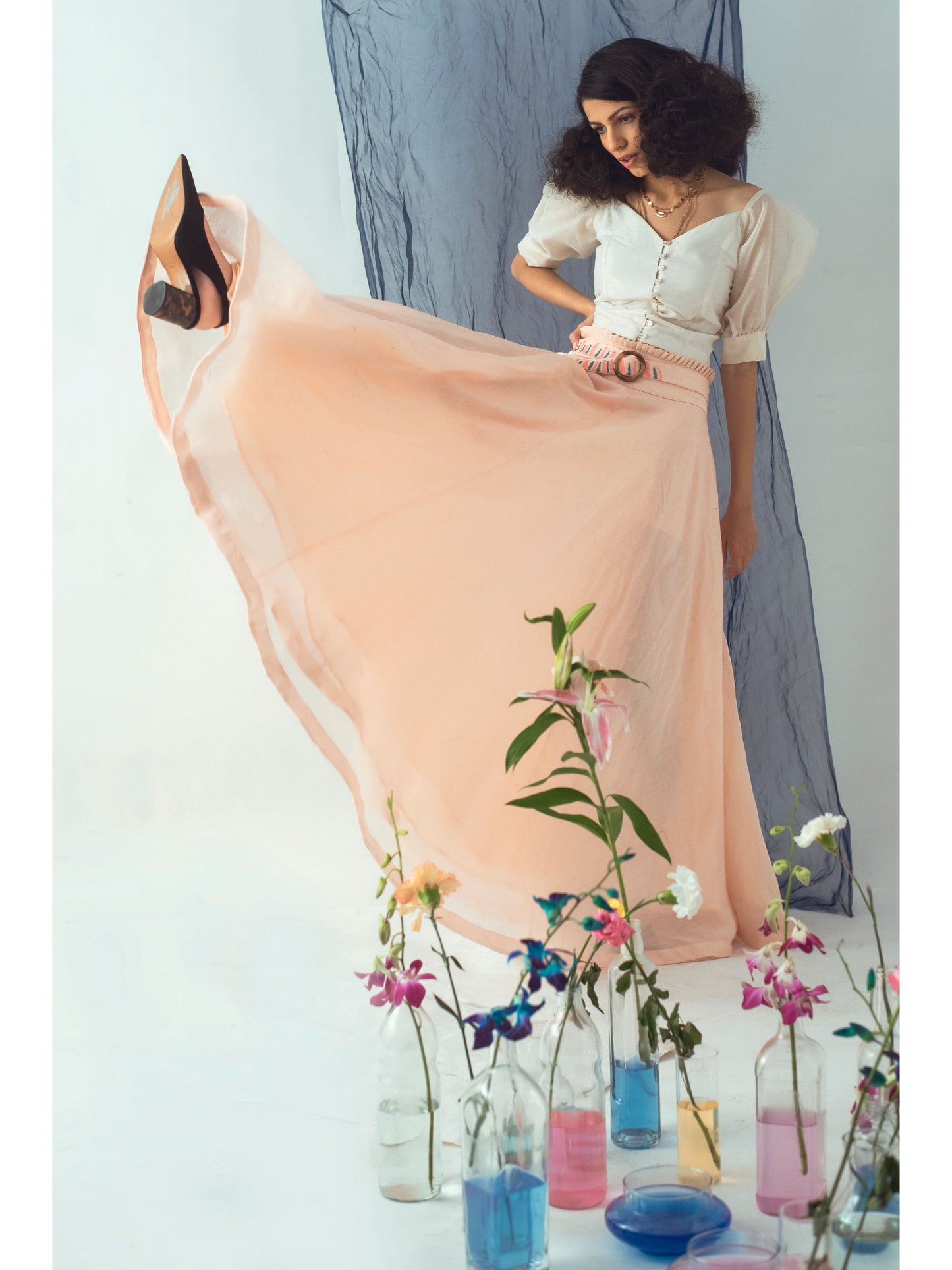 Pink Skirt With Belt Bottoms Chanderi SIlk, Euphoria, Natural, Pink, Regular Fit, Skirts, Solids The Loom Art Kamakhyaa