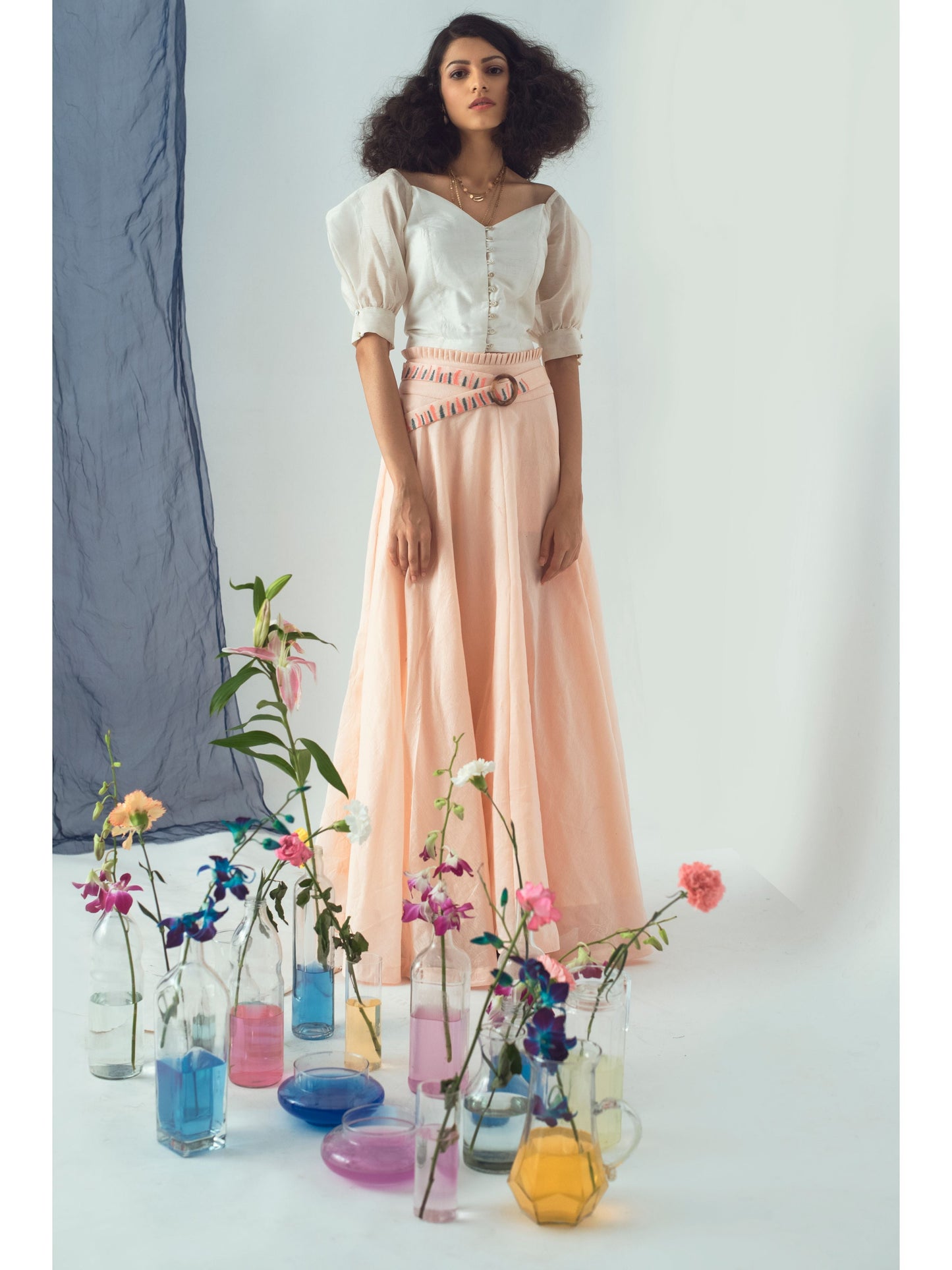 Pink Skirt With Belt Bottoms Chanderi SIlk, Euphoria, Natural, Pink, Regular Fit, Skirts, Solids The Loom Art Kamakhyaa