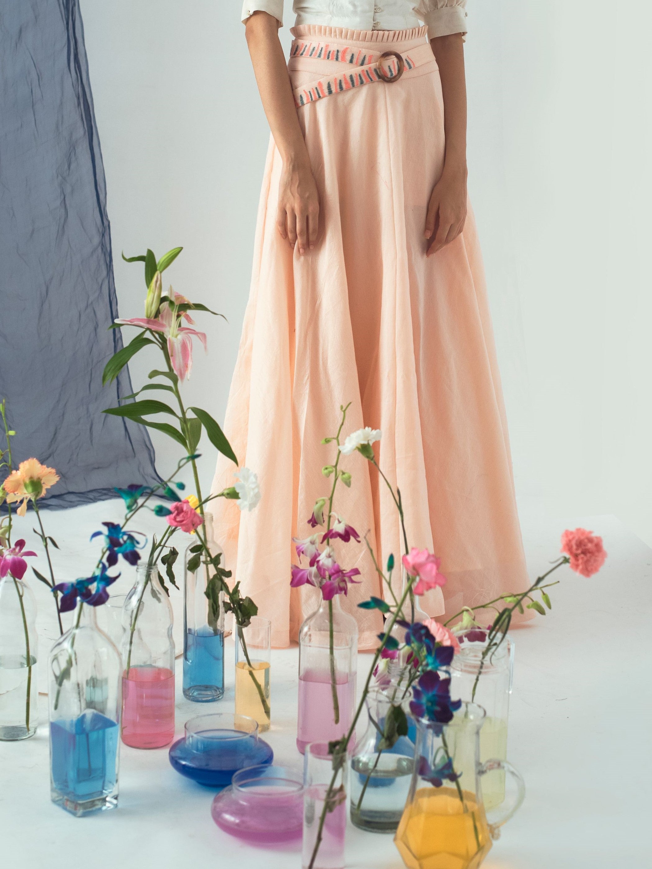 Pink Skirt With Belt by The Loom Art with Chanderi Silk, Euphoria by The Loom Art, July Sale, July Sale 2023, Maxi Skirts, Natural, Party Wear, Pink, Regular Fit, Skirts, Solids, Womenswear at Kamakhyaa for sustainable fashion