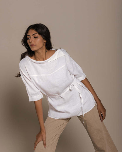 Let's Stay Home Top - Coconut White by Reistor with Archived, Blouses, Casual Wear, Hemp, Hemp by Reistor, Natural, Office Wear, Solids, Tops, White, Womenswear at Kamakhyaa for sustainable fashion