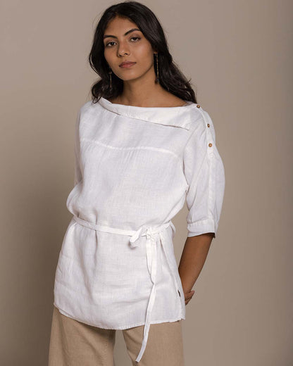 Let's Stay Home Top - Coconut White by Reistor with Archived, Blouses, Casual Wear, Hemp, Hemp by Reistor, Natural, Office Wear, Solids, Tops, White, Womenswear at Kamakhyaa for sustainable fashion