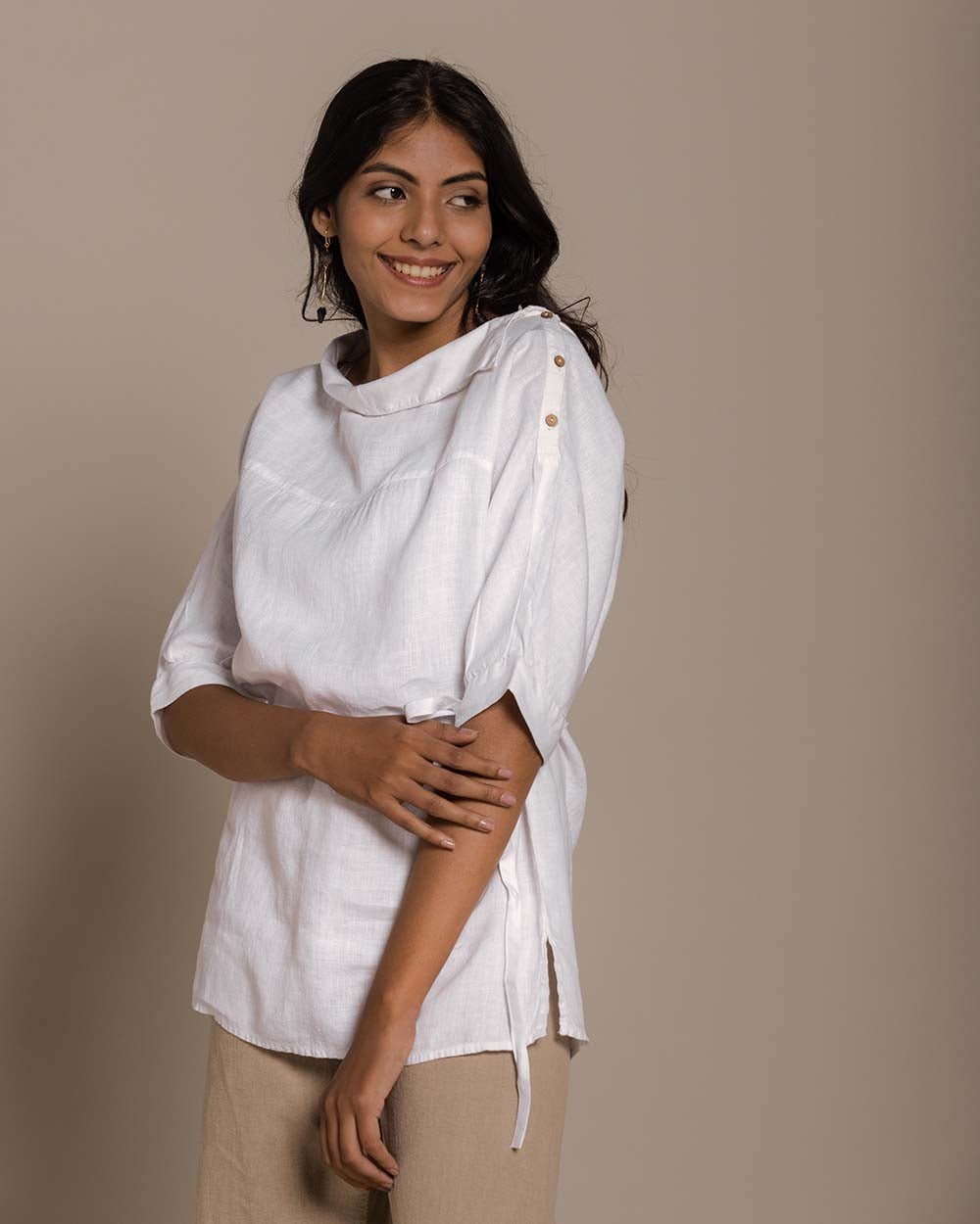 Let's Stay Home Top - Coconut White by Reistor with Archived, Blouses, Casual Wear, Hemp, Hemp by Reistor, Natural, Office Wear, Solids, Tops, White, Womenswear at Kamakhyaa for sustainable fashion