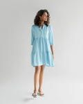 Light Blue Tiered Dress by Reistor with Blue, Casual Wear, Denim, Denim Restored by Reistor, FB ADS JUNE, Mini Dresses, Natural, Solids, Tencel, Tiered Dresses, Womenswear at Kamakhyaa for sustainable fashion