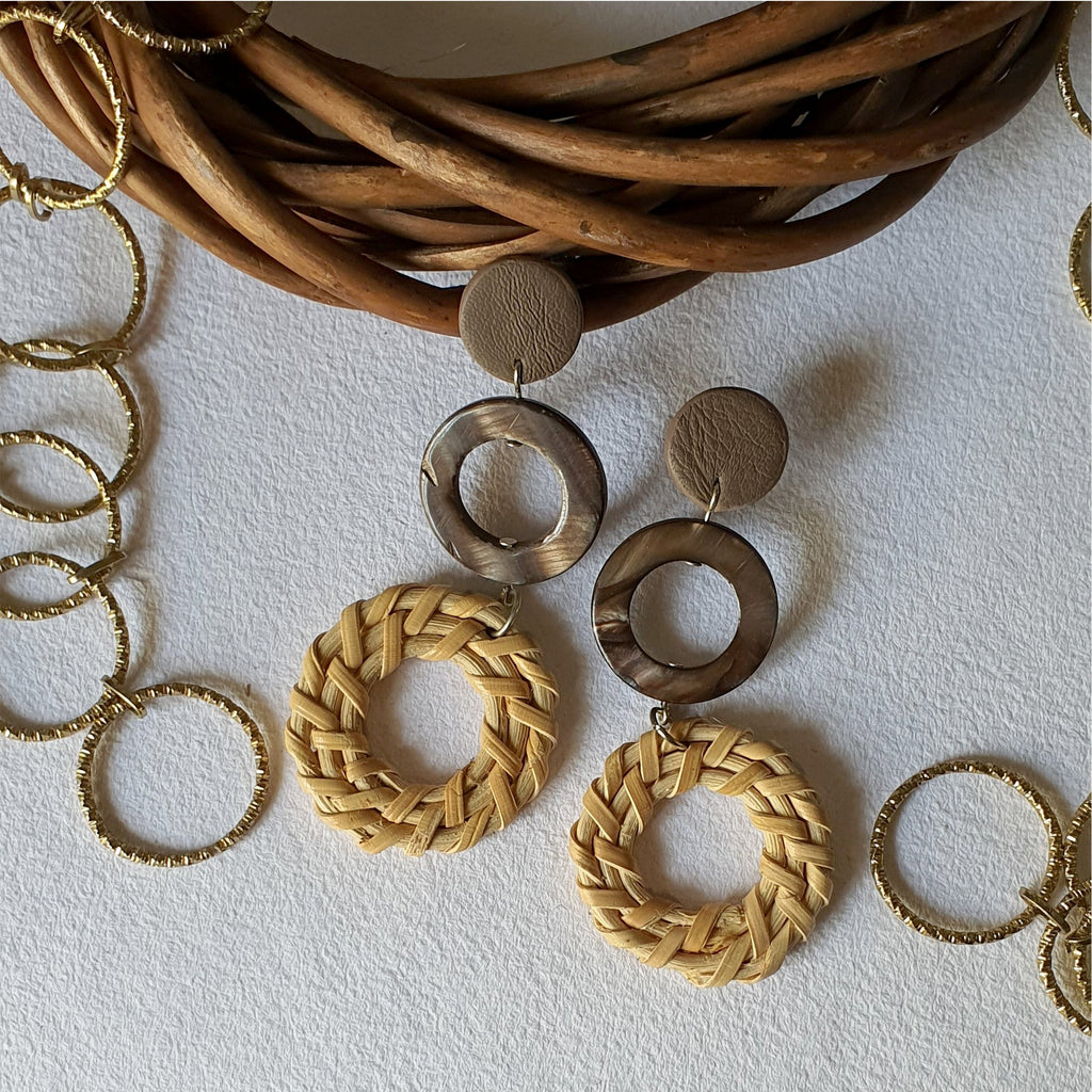 Long Earrings Orb by Noupelle with Brown, Casual Wear, Fashion Jewellery, Free Size, Less than $50, Long Earrings, Upcycled, Upcycled from Leather Waste, Women Led Designer at Kamakhyaa for sustainable fashion