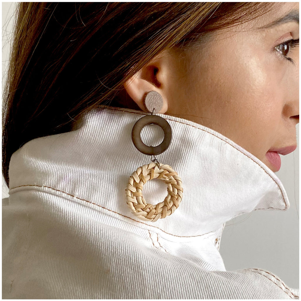 Long Earrings Orb by Noupelle with Brown, Casual Wear, Fashion Jewellery, Free Size, Less than $50, Long Earrings, Upcycled, Upcycled from Leather Waste, Women Led Designer at Kamakhyaa for sustainable fashion