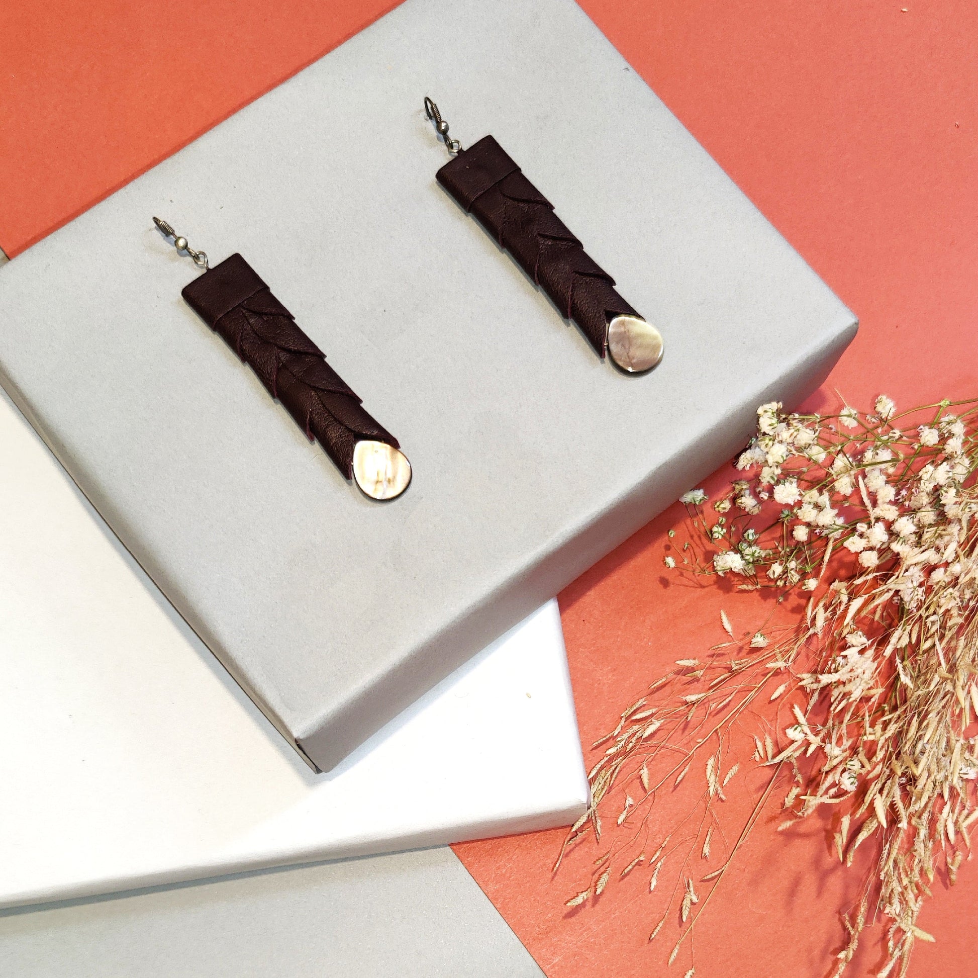 Long Earrings-Reve at Kamakhyaa by Noupelle. This item is Black, Casual Wear, Fashion Jewellery, Free Size, jewelry, Less than $50, Long Earrings, Natural, Upcycled, Upcycled leather