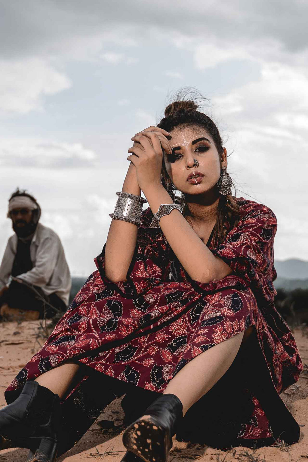 Long Block Print Kaftan Dress by Keva with Block Prints, Cotton, Kaftan Dresses, Kaftans, Maxi Dresses, Midi Dresses, Natural, Red, Relaxed Fit, Wild Child, Womenswear at Kamakhyaa for sustainable fashion