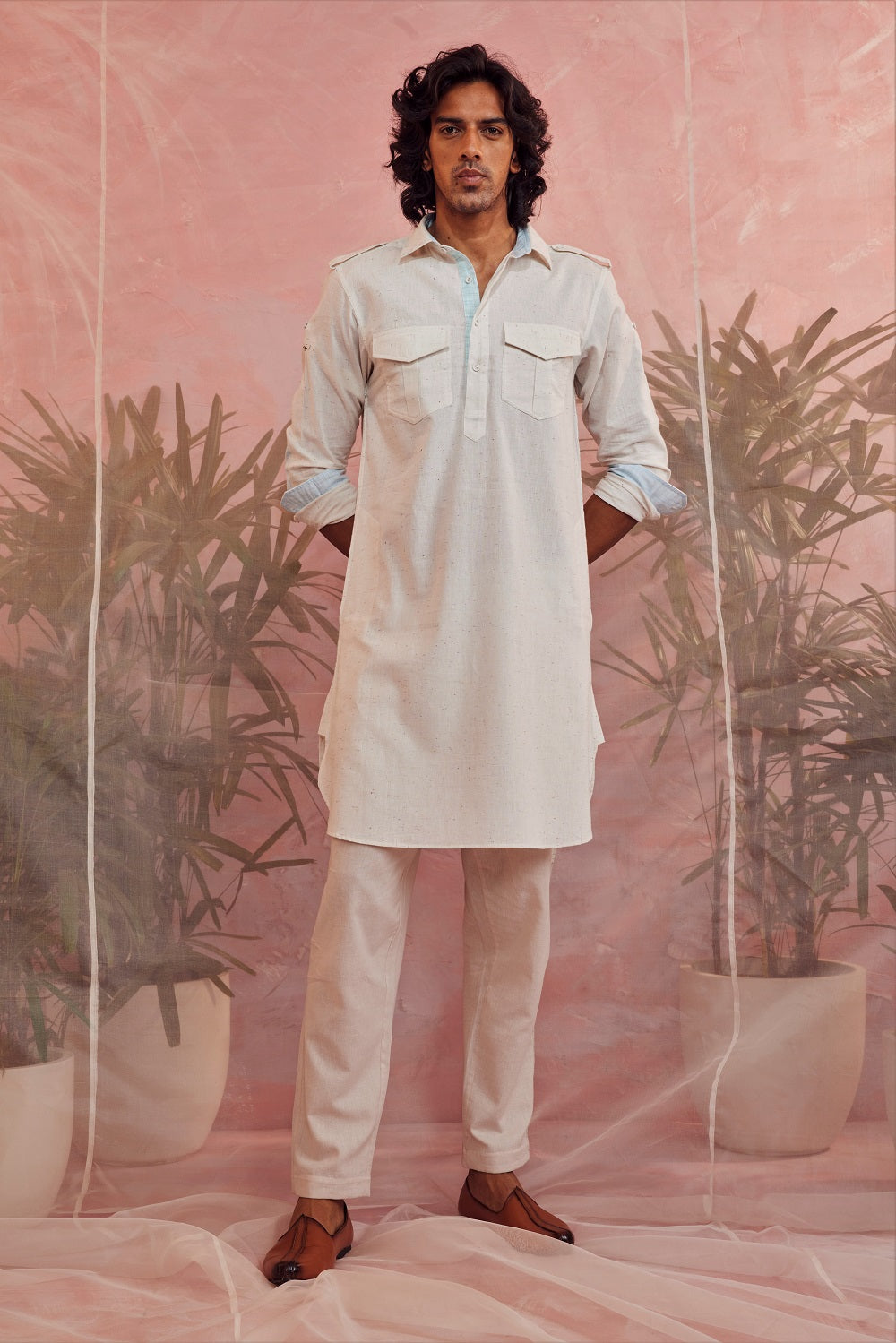 Off-White Pathani Kurta by Charkhee with Casual Wear, Cotton, For Father, Kurtas, Menswear, Natural, Regular Fit, Sun-dae by Charkhee, Textured, Tops, White at Kamakhyaa for sustainable fashion