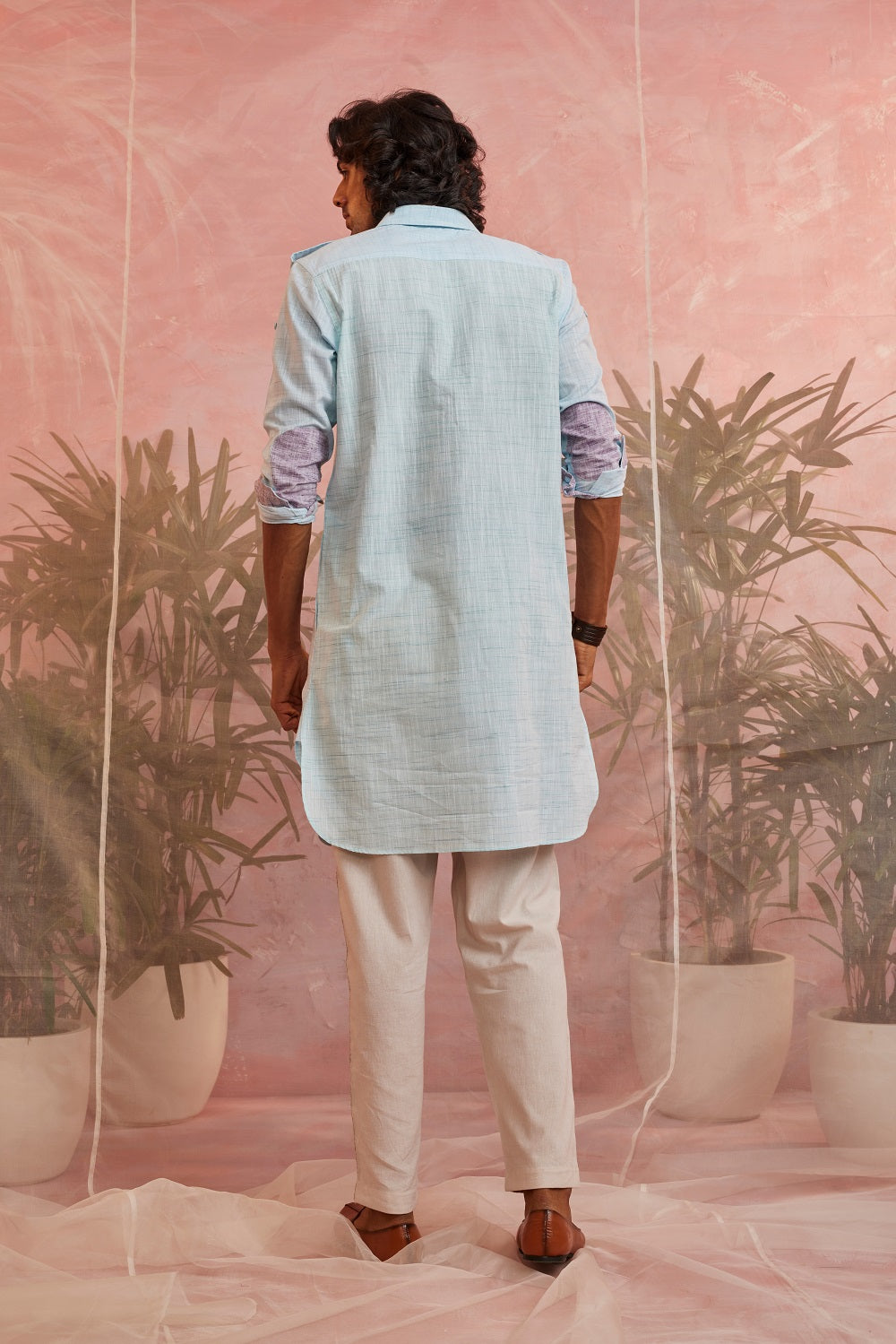 Blue Textured Pathani Kurta Menswear Blue, Cotton, Pant Sets, Menswear, Natural, Regular Fit, Charkhee Kamakhyaa
