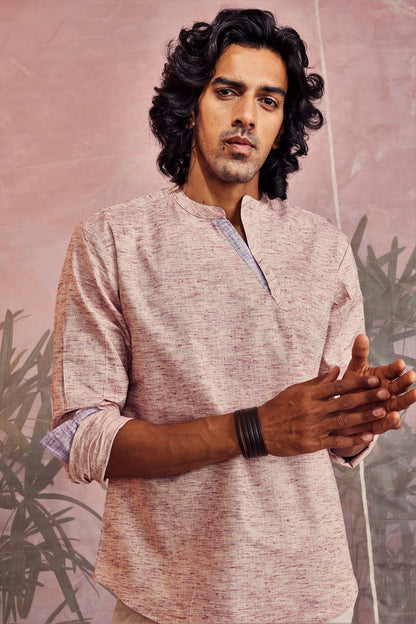 Raspberry Textured Short Kurta by Charkhee with Casual Wear, Cotton, Kurtas, Menswear, Natural, Raspberry, Regular Fit, Sun-dae by Charkhee, Textured, Tops at Kamakhyaa for sustainable fashion