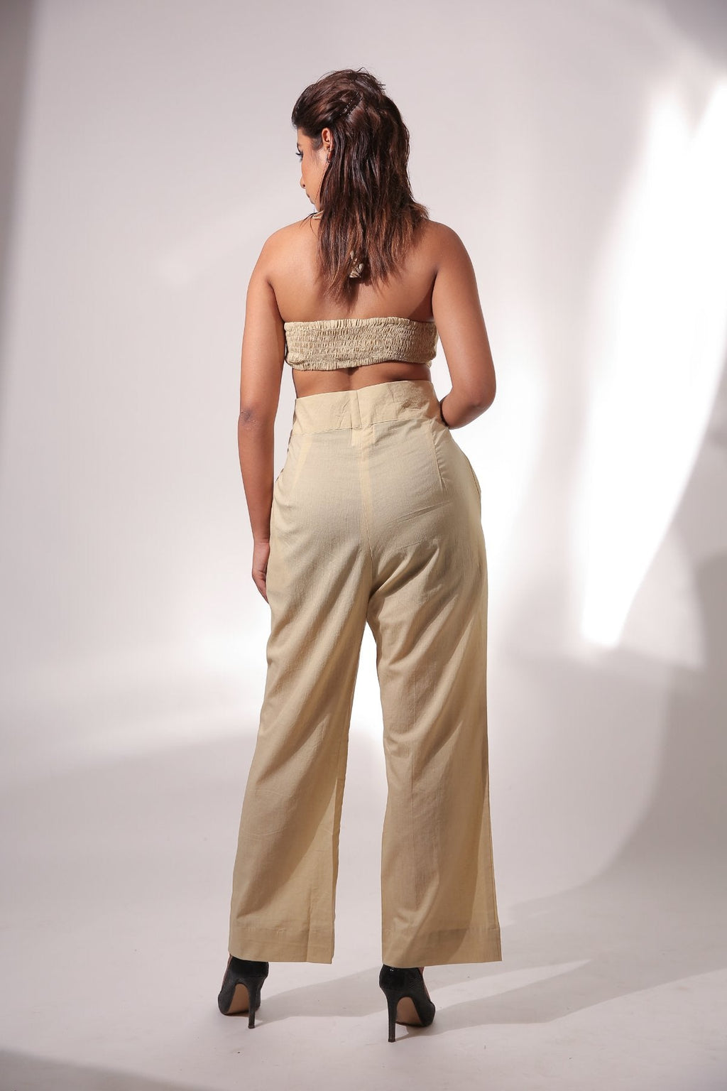 Beige Co-ord Set with Block Printed Shirt by Keva with Beige, Black, Block Prints, Co-ord Sets, Cotton, Natural, Relaxed Fit, Resort Wear, Travel, Travel Co-ords, Vacation, Womenswear, Zima at Kamakhyaa for sustainable fashion