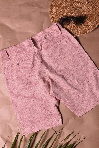 Pink Textured Pocket Shorts by Charkhee with Bottoms, Casual Wear, Cotton, Fitted at Waist, For Siblings, Less than $50, Mens Bottom, Menswear, Natural, Raspberry, Regular Fit, Shorts, Sun-dae by Charkhee, Textured at Kamakhyaa for sustainable fashion