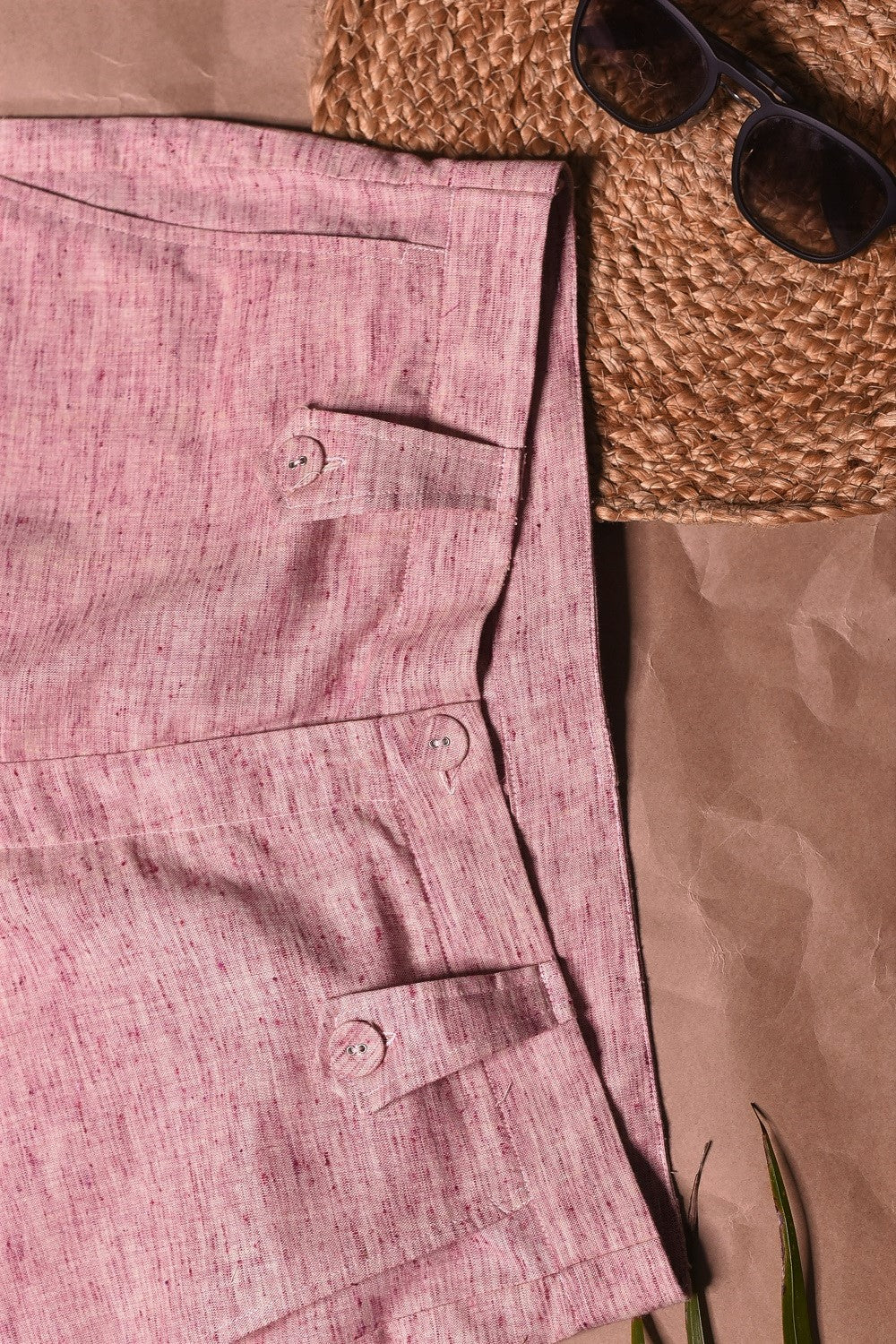 Pink Textured Pocket Shorts by Charkhee with Bottoms, Casual Wear, Cotton, Fitted at Waist, For Siblings, Less than $50, Mens Bottom, Menswear, Natural, Raspberry, Regular Fit, Shorts, Sun-dae by Charkhee, Textured at Kamakhyaa for sustainable fashion
