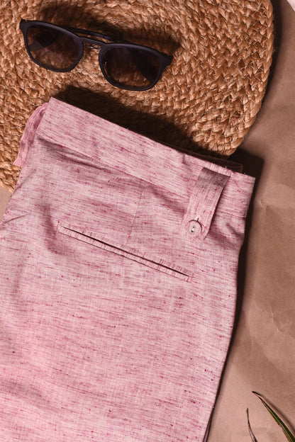 Pink Textured Pocket Shorts by Charkhee with Bottoms, Casual Wear, Cotton, Fitted at Waist, For Siblings, Less than $50, Mens Bottom, Menswear, Natural, Raspberry, Regular Fit, Shorts, Sun-dae by Charkhee, Textured at Kamakhyaa for sustainable fashion