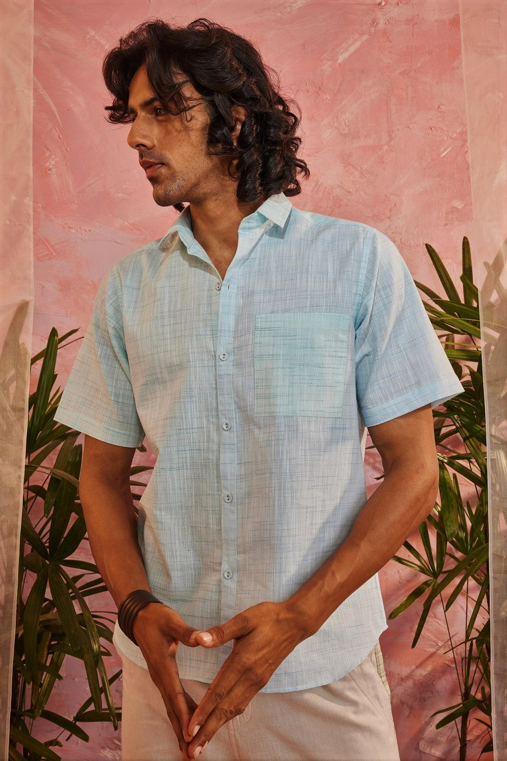 Blue Textured Pocket Shirt by Charkhee with Blue, Casual Wear, Cotton, Less than $50, Menswear, Natural, Regular Fit, Shirts, Sun-dae by Charkhee, Textured, Tops at Kamakhyaa for sustainable fashion