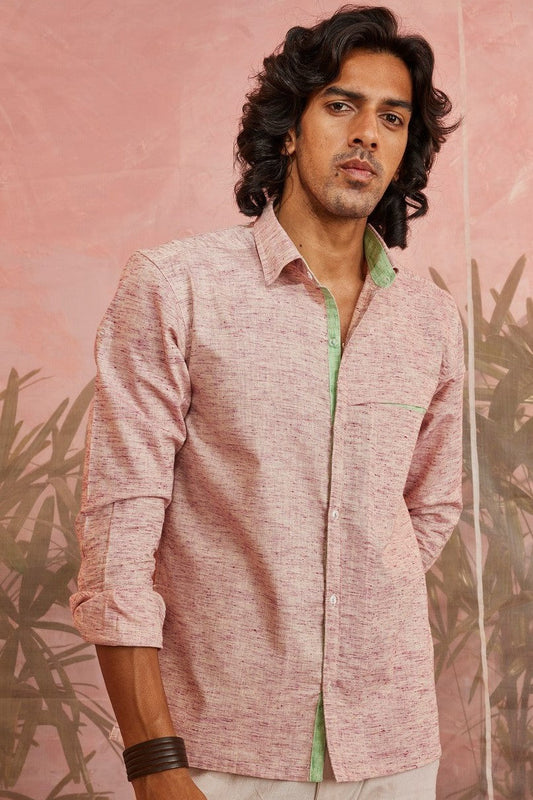 Pink Textured Full Sleeve Shirt by Charkhee with Casual Wear, Cotton, Less than $50, Menswear, Natural, Price Change, Raspberry, Regular Fit, Shirts, Sun-dae by Charkhee, Textured, Tops at Kamakhyaa for sustainable fashion