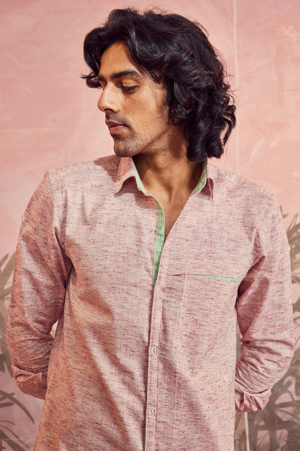 Pink Textured Full Sleeve Shirt Menswear Cotton, Menswear, Natural, Raspberry, Regular Fit, Shirts, Charkhee Kamakhyaa
