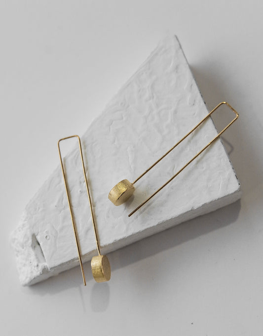 Gold Brass Earrings-Rolling Stone Golden by De'anma with Brass, Fashion Jewellery, Free Size, Gold, Gold Plated, Gold Plated Brass, jewelry, Less than $50, Long Earrings, Natural, Solids at Kamakhyaa for sustainable fashion