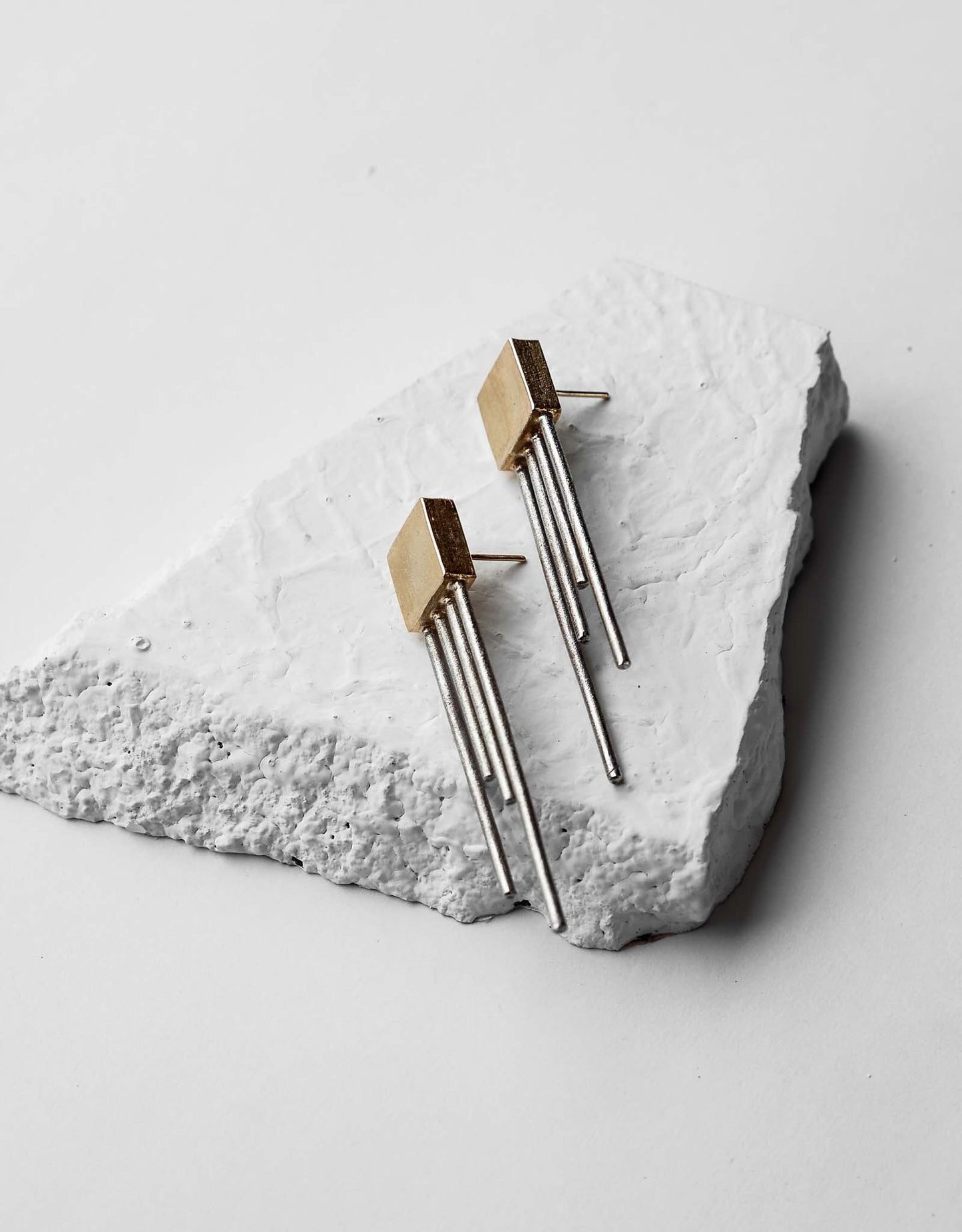 Gold Brass Earrings-Square Trinity by De'anma with Brass, Fashion Jewellery, Free Size, Gold, Gold Plated, Gold Plated Brass, jewelry, Natural, Short Earrings, Solids at Kamakhyaa for sustainable fashion