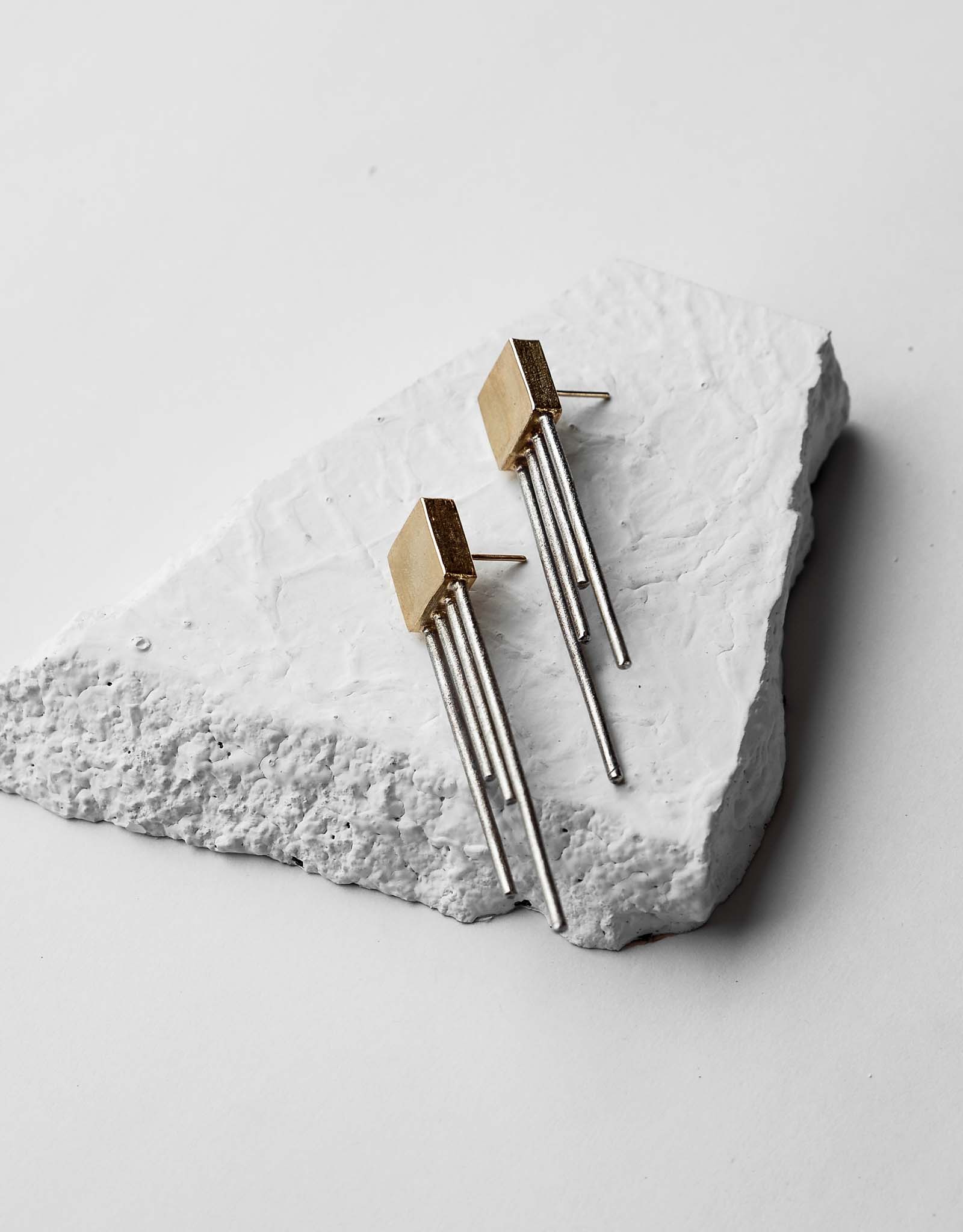 Gold Brass Earrings-Square Trinity by De'anma with Brass, Fashion Jewellery, Free Size, Gold, Gold Plated, Gold Plated Brass, jewelry, Natural, Short Earrings, Solids at Kamakhyaa for sustainable fashion