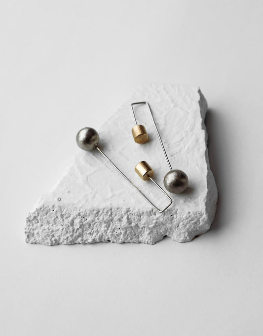 Silver Brass Earrings-Upside Down by De'anma with Brass, Fashion Jewellery, Free Size, jewelry, Less than $50, Natural, Not Priced, Short Earrings, Silver, Silver Plated, Solids, Statement Jewellery, White at Kamakhyaa for sustainable fashion