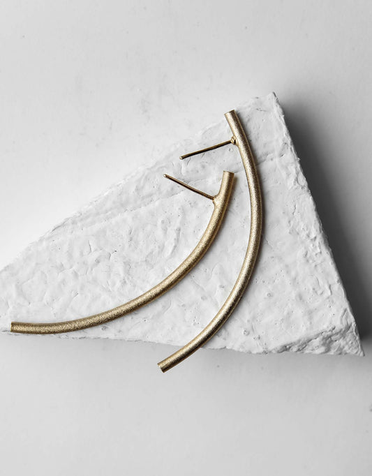 Gold Brass Earrings-Oxbow Golden Earrings by De'anma with Brass, Fashion Jewellery, Free Size, Gold, Gold Plated, Gold Plated Brass, jewelry, Less than $50, Long Earrings, Natural, Not Priced, Solids at Kamakhyaa for sustainable fashion