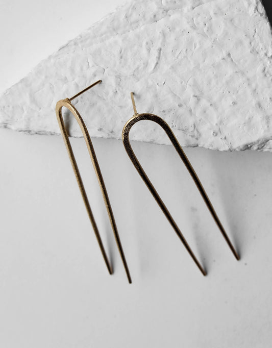 Gold Brass Earrings-Magnetic by De'anma with Brass, Fashion Jewellery, Free Size, Gold, Gold Plated, Gold Plated Brass, jewelry, Less than $50, Long Earrings, Natural, Not Priced, Solids at Kamakhyaa for sustainable fashion