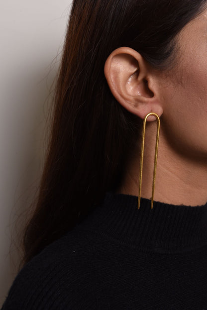 Gold Brass Earrings-Magnetic Free Size, Gold, Plated, Plated Brass, Long Earrings, Statement Pieces Kamakhyaa