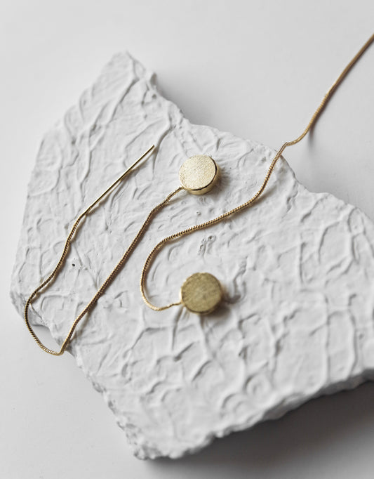 Gold Brass Earrings-Shooting Moon Golden by De'anma with Brass, Danglers, Fashion Jewellery, Free Size, Gold, Gold Plated, Gold Plated Brass, jewelry, Less than $50, Long Earrings, Natural, Products less than $25, Solids at Kamakhyaa for sustainable fashion