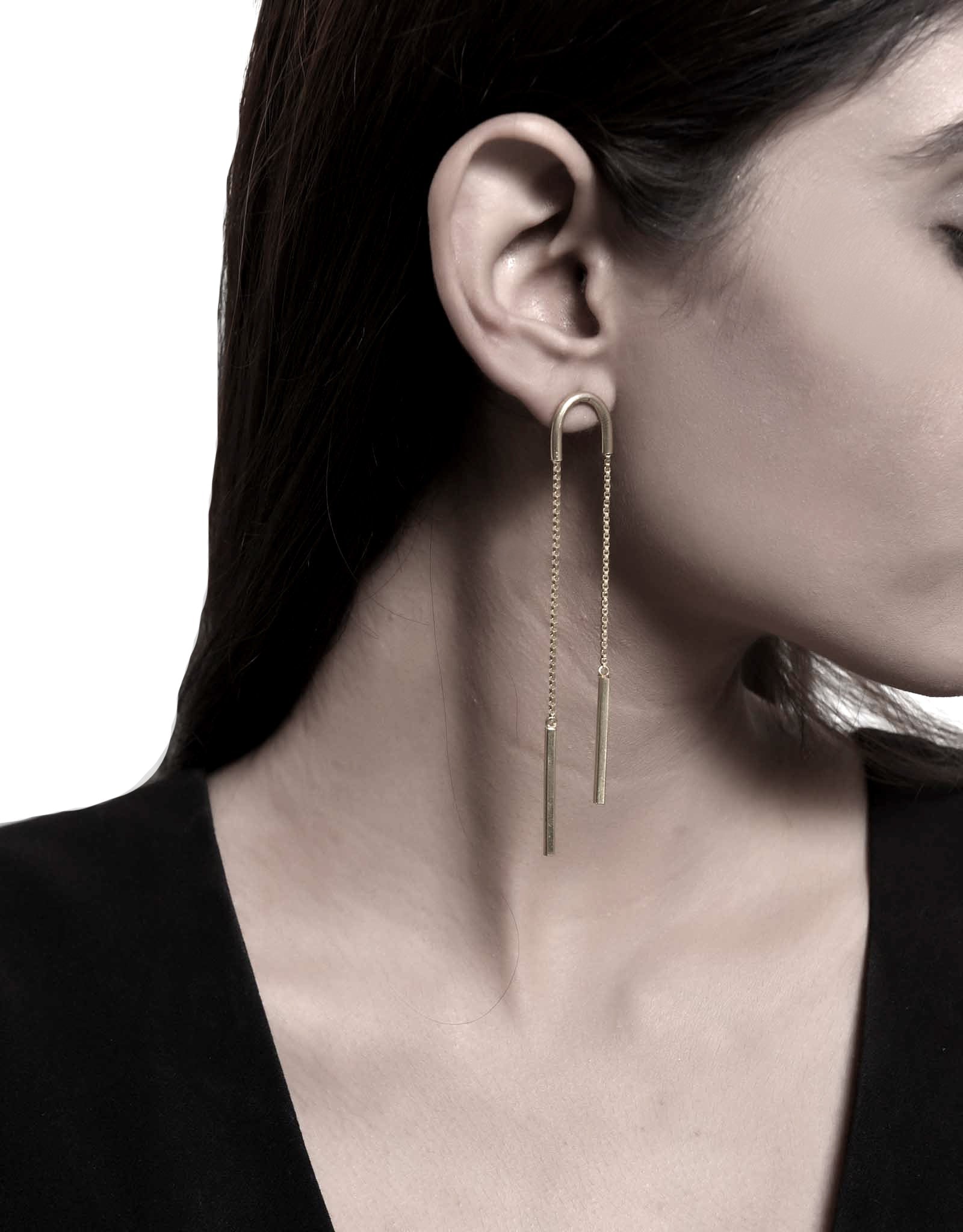 Silver Brass Earrings-Bias by De'anma with Brass, Danglers, Fashion Jewellery, Free Size, jewelry, Less than $50, Long Earrings, Natural, Short Earrings, Silver, Solids, White at Kamakhyaa for sustainable fashion