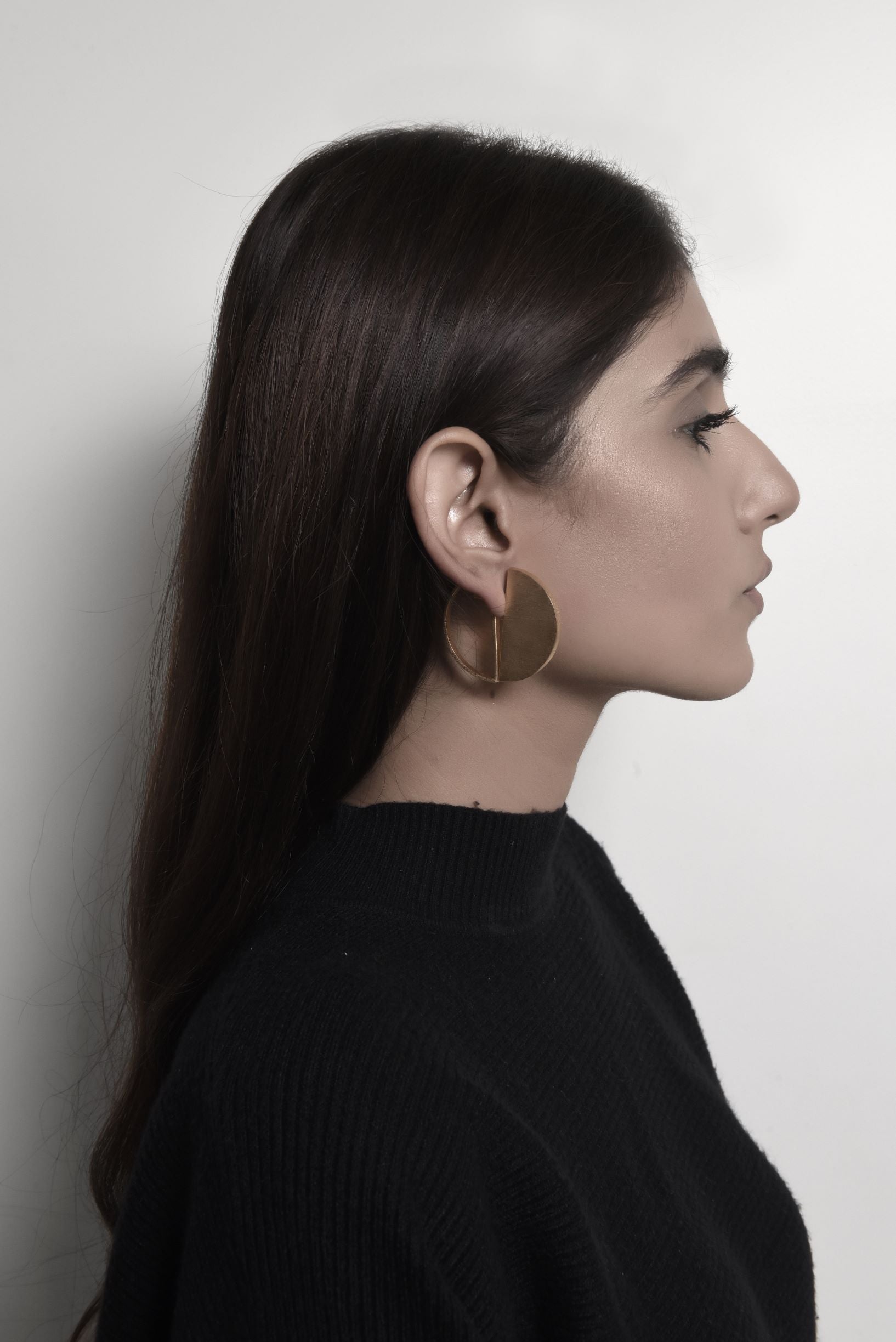 Gold Brass Earrings-Full Moon by De'anma with Brass, Fashion Jewellery, Free Size, Gold, Gold Plated, Gold Plated Brass, jewelry, Natural, Not Priced, Short Earrings, Solids, Stud Earrings at Kamakhyaa for sustainable fashion